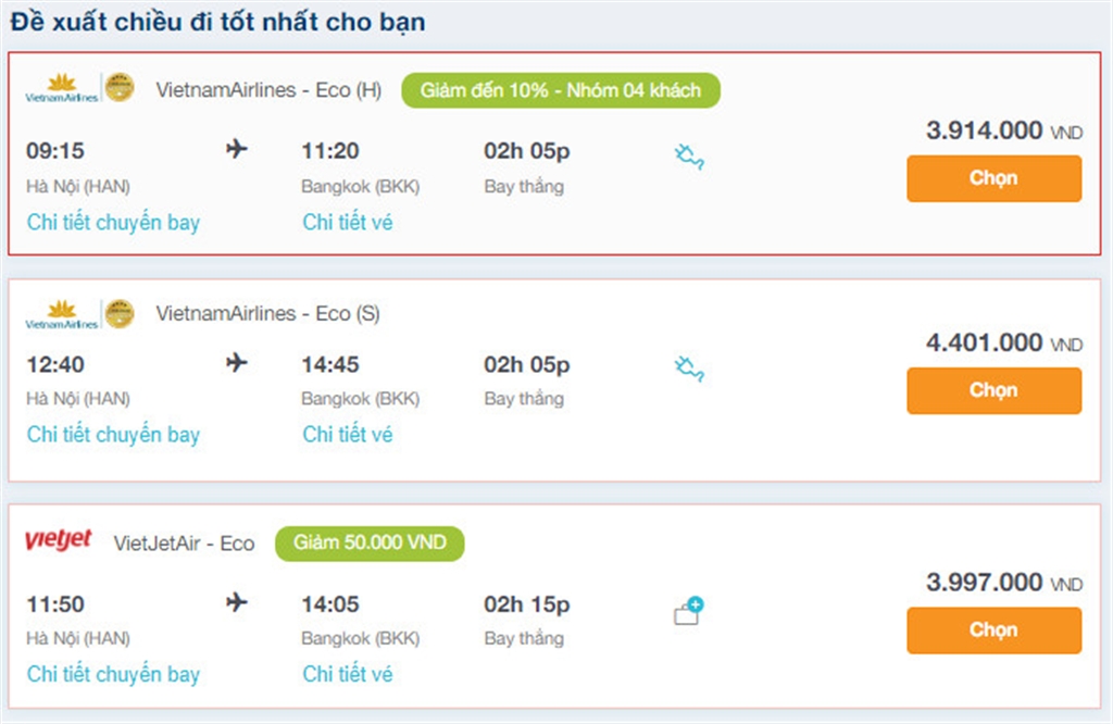 Vé máy bay khứ hồi Hà Nội đi Bangkok. Ảnh: iVIVU